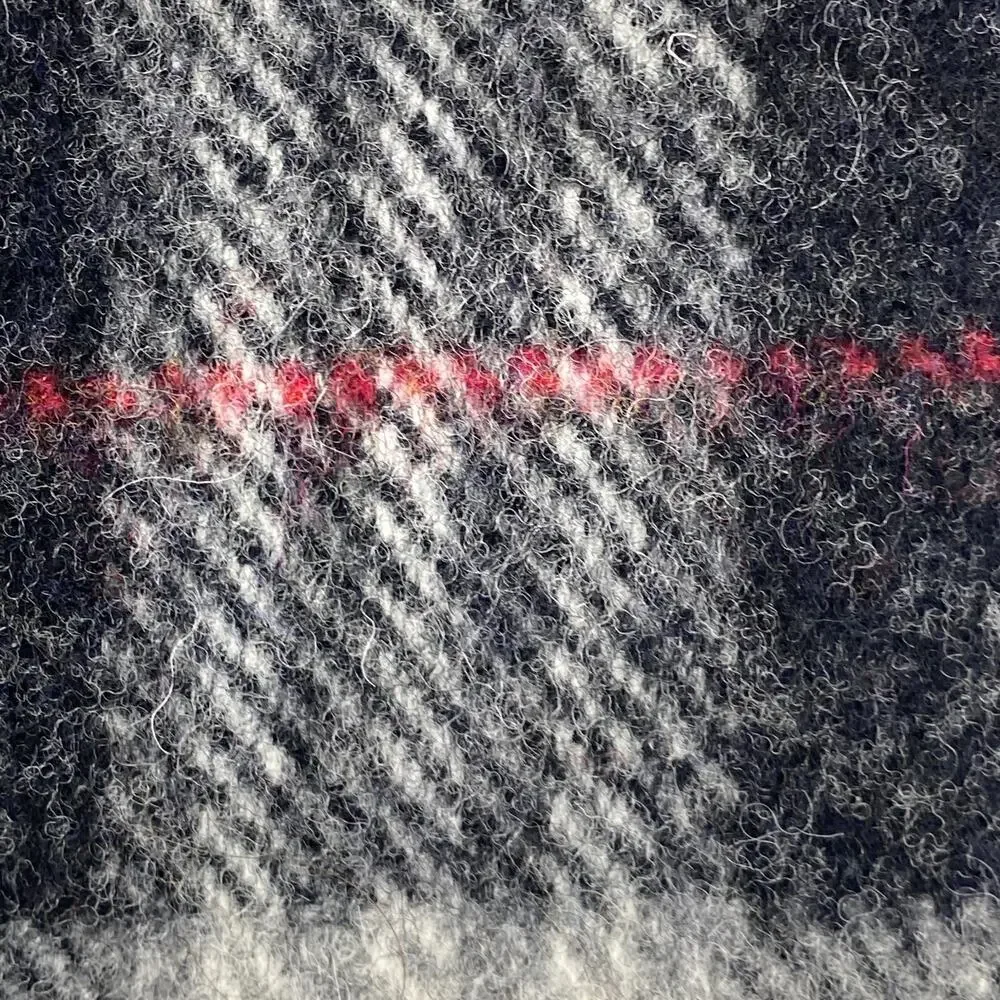 JOHN HANLY & CO FOR LL BEAN Scarf Lambswool Check Fringe Wrap Gray 11